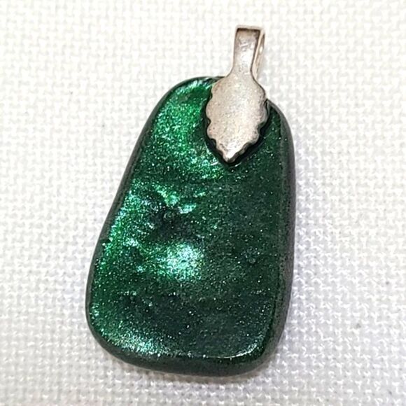 Handmade Unique Dark Green Dichroic Glass Pendant - Picture 3 of 4